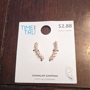 Time and Tru Gold Rhinestone Climber Earrings